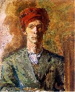 Zygmunt Waliszewski Self portrait in red headwear Germany oil painting artist